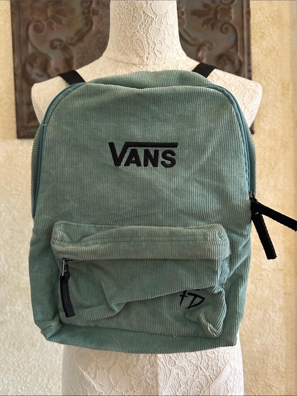 Vans Corduroy Backpack in Sage Green with Black Logo